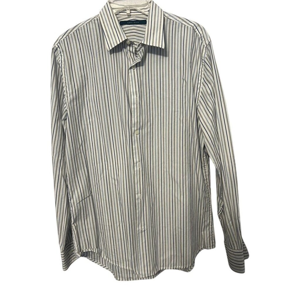Perry Ellis Mens M‎ LS Shirt Cotton Button Down Dress Blue White Striped